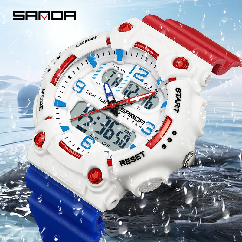 SANDA G style Top Womens Outdoor Sports Electronic Watch LED Waterproof Dual-Display Quartz Ms Clock Multifunctional Chronograph