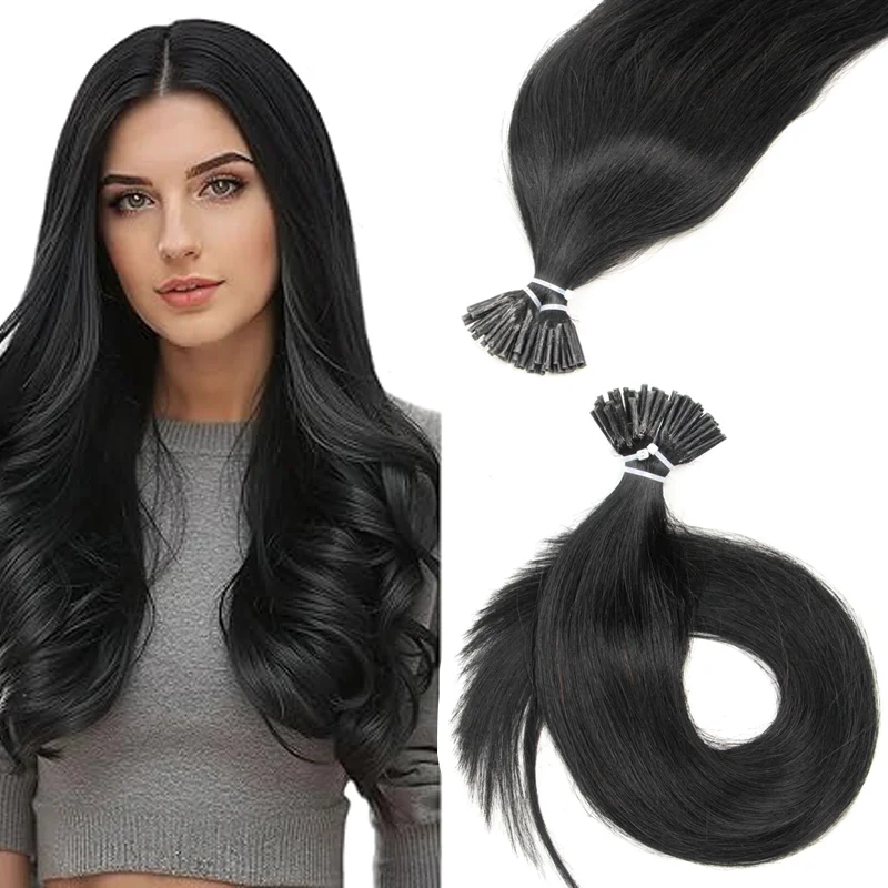 

50 г/упак., наращивание человеческих волос с толстым кончиком и I кончиком, наращивание волос с кератином для ногтей, натуральные прямые волосы с I кончиком, полная голова для женщин