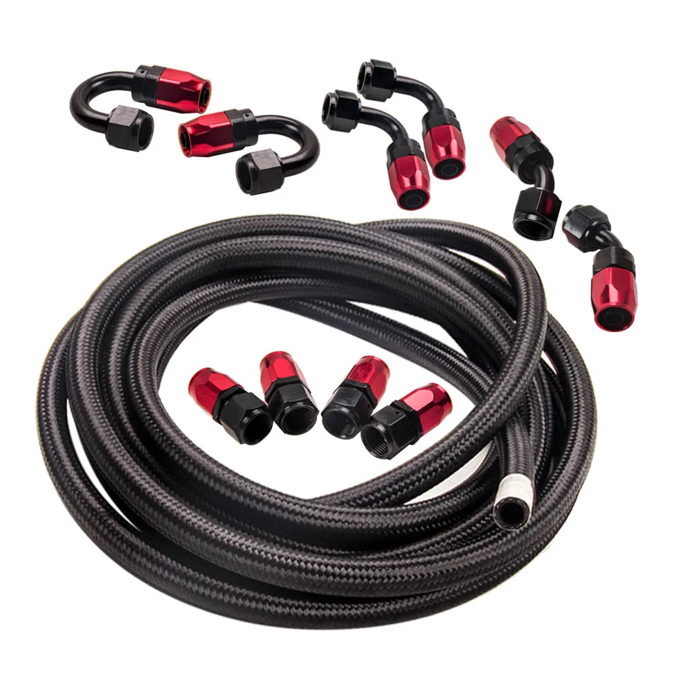 

AN8 Stainless Steel Braided Oil Fuel Hose Line 5M & Swivel Fitting End Kit
