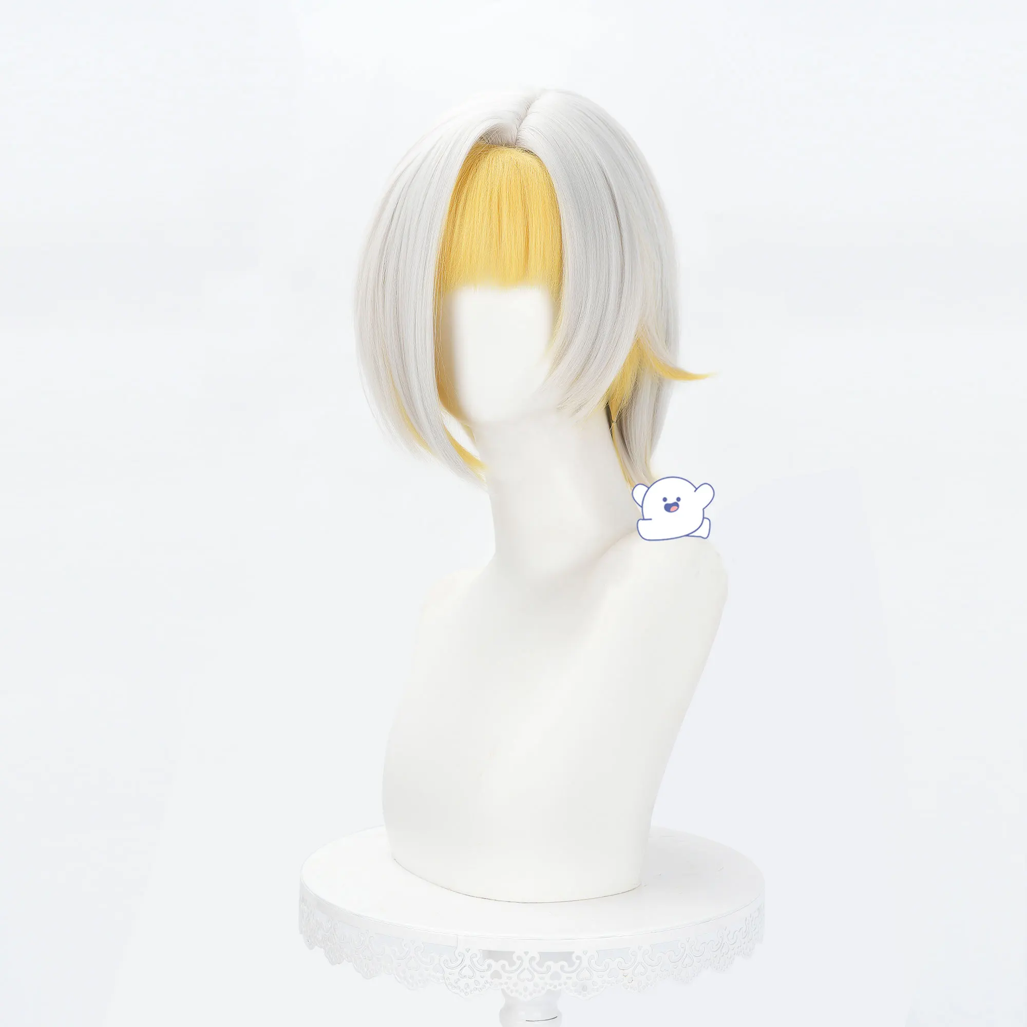 Anime jogo limbus empresa kromer peruca cosplay 2 cores resistente ao calor perucas sintéticas de cabelo curto masculino festa de halloween carnaval adereços