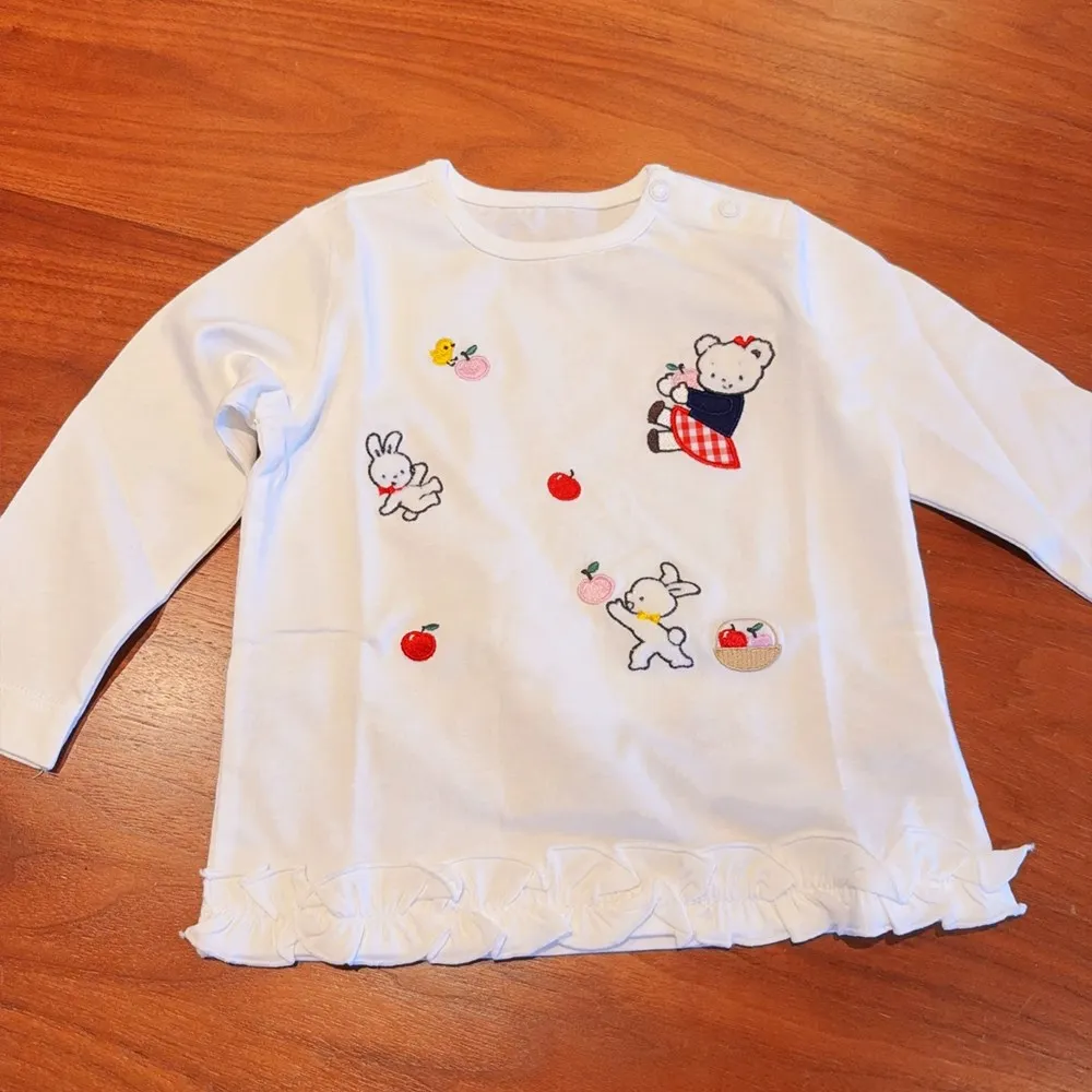 baby girls clothes kids tops cotton soft Cartoon bunny pattern long sleeved T-shirt Spring New White Printed T-shirt