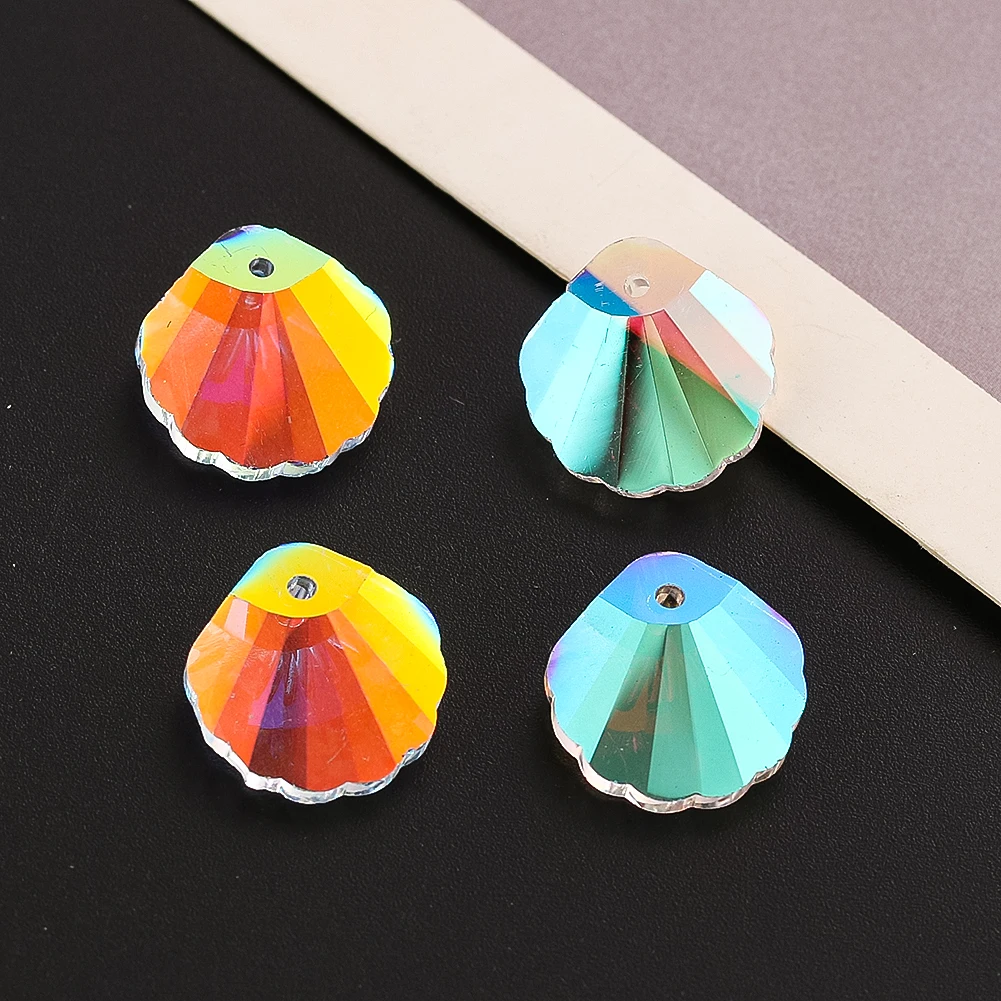 5pcs Crystal Carved Shell Beads Pendant Single Hole Scallop Faceted Glass Prism Light Shadow Charm Garden Hang Decor Accessories