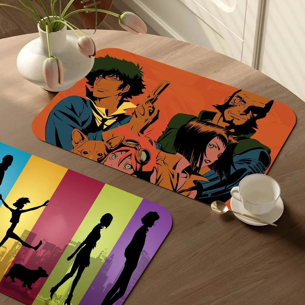 Cowboy Bebop Spike Anime Coffee Mat Dish Draining Mat Drying Mat Quick Dry Bathroom Drain Pad Kitchen Faucet Placemat