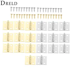 DRELD 20Pcs Silver/Gold Door Cabinet Mini Hinges Antique Jewelry Wood Boxes Luggage Hinges Furniture Decoration w/Screws 18*16mm