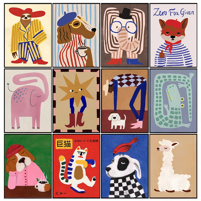 Baby Nursery Wall Art - Affiches et impressions d'animaux amusants (chien,