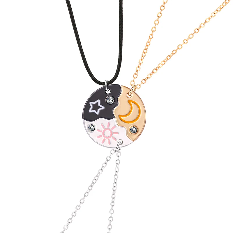 3 Pcs/set Sun Moon Star Pendant Necklace Best Friend Bff Friendship Couple Fashion Jewelry