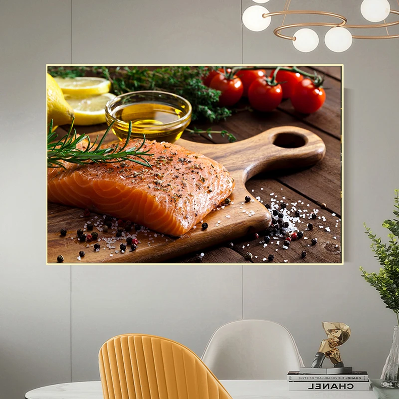 Fresh Salmon Fish HD Pictures Canvas Painting Raw Salmon Fish Posters and Prints Sea Food Wall Art Restaurant Kitchen Wall Decor