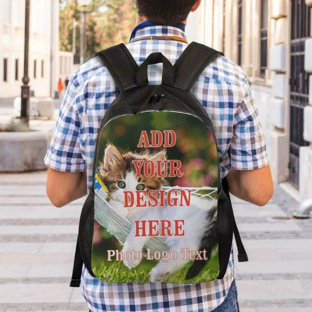 Custom Photo Logo Text Polyester Backpack, Large Capacity Casual Travel Laptop Bag, Personalized Print School Backpack