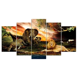 Pittura diamante rotondo quadrato pieno 5D, leone, elefante, ghepardo, natura, foresta modulare, animale selvatico africano, ricamo, fai da te, 5 pezzi