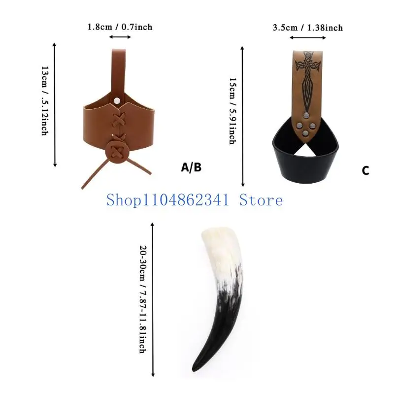 5asd Ancient Period Horn Shield PU Leather Fashioned Role Play Gear Genuine Medieval Design Costume Accessory