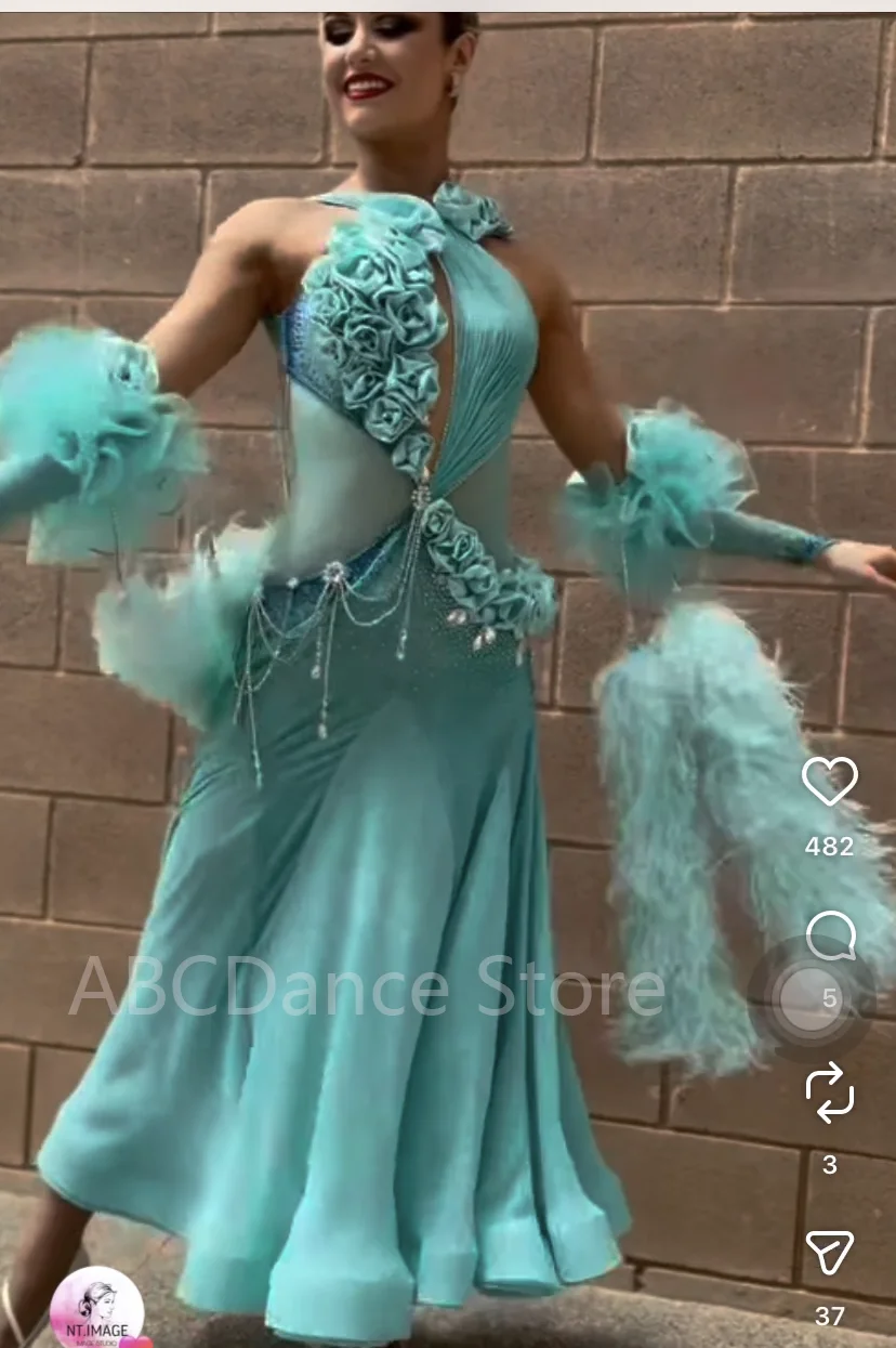 

Ballroom Dancewear Standard dance Dress Women Custom Waltz Competition Gown Luxury Rhinestones Standard Social Performance Wear
