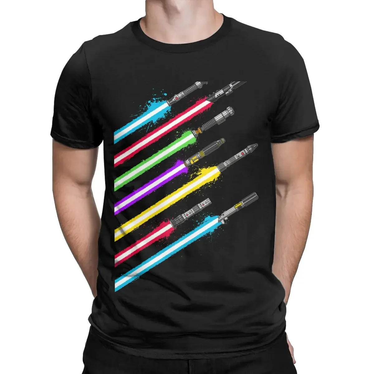 Novelty Space Movie Jedi Weapon Lightsaber T-Shirts Men Teenager Pure Cotton Galaxy Film Tee Shirt Graphic Clothing