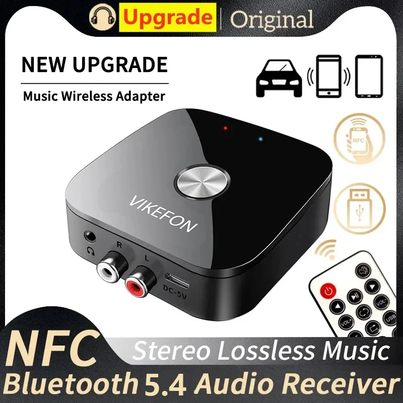 VIKEFON-receptor de Audio NFC, Bluetooth 5,4, 3,5mm, AUX, R/L, RCA, adaptador inalámbrico de música sin pérdidas, USB, u-disk, Control remoto de