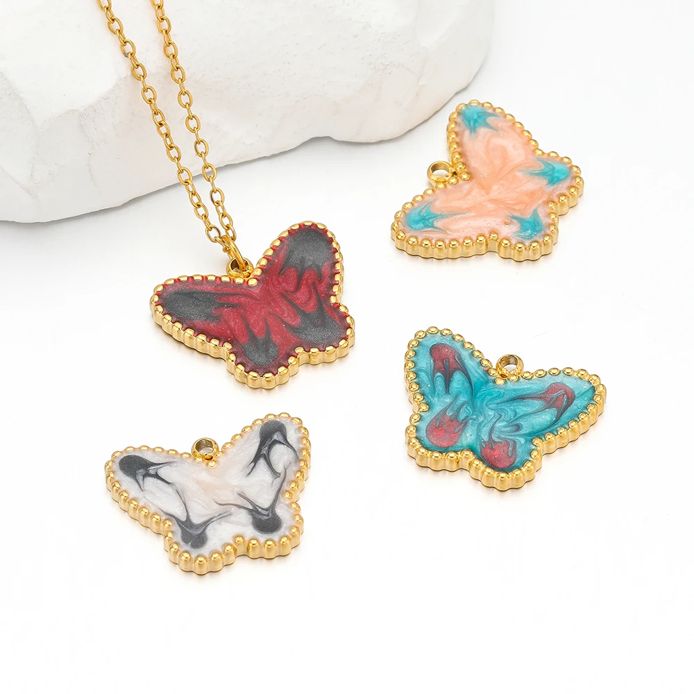 

5pcs/lot Stainless Steel Enamel Butterfly Pendants Charms Bulk for DIY Delicate Jewelry Findings Girls Necklace Bracelets Making