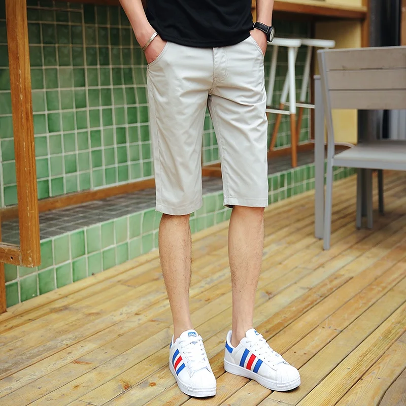 

Мужские летние шорты Slim Fit в корейском стиле, пляжные повседневные брюки из смесового хлопка, прямого кроя, устойчивые к разрывам, молодежные, модные