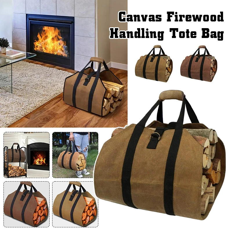 Canvas Heavy Duty Canvas Firewood Handling Tote Bag Firewood Storage Bag New Wear-Resistant Logging Bag Wood Bag