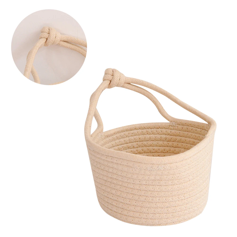 

Cotton Rope Storage Basket Beige Woven Organizer for Clothing Products Pet Items Home Accessories Round Container