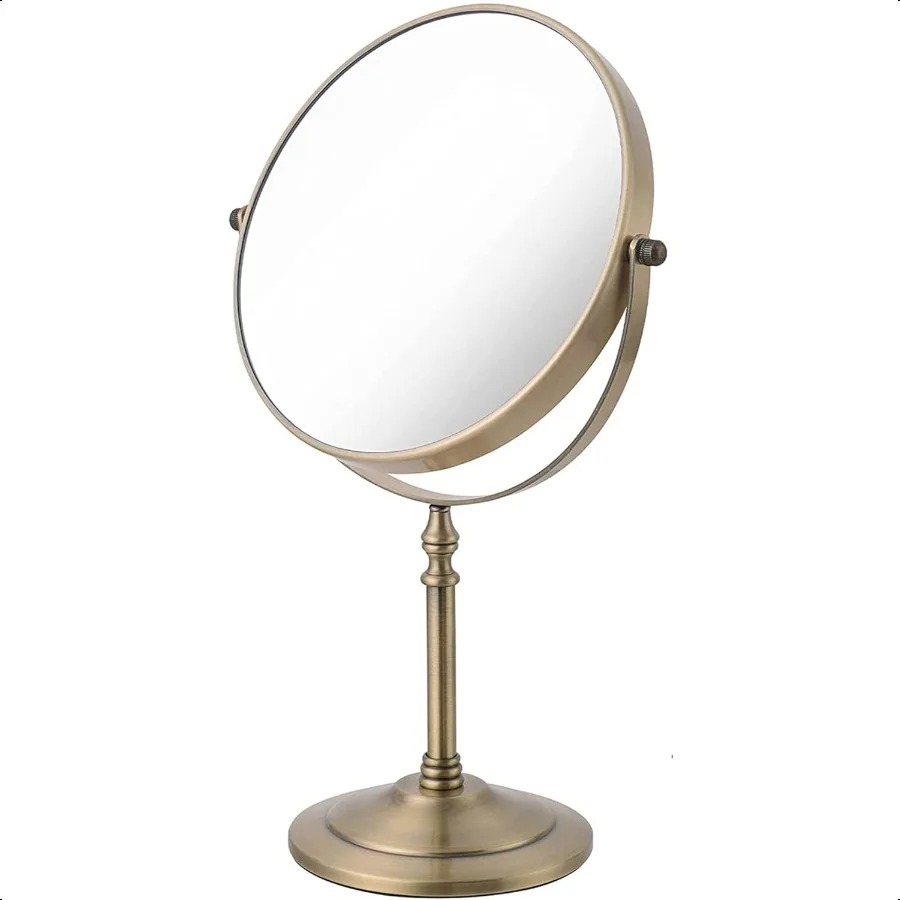

Antique Brass Makeup Mirror 1X 10X Free Standing 8 Inches 360 Swivel DualSided Tabletop Makeup Mirror Metal
