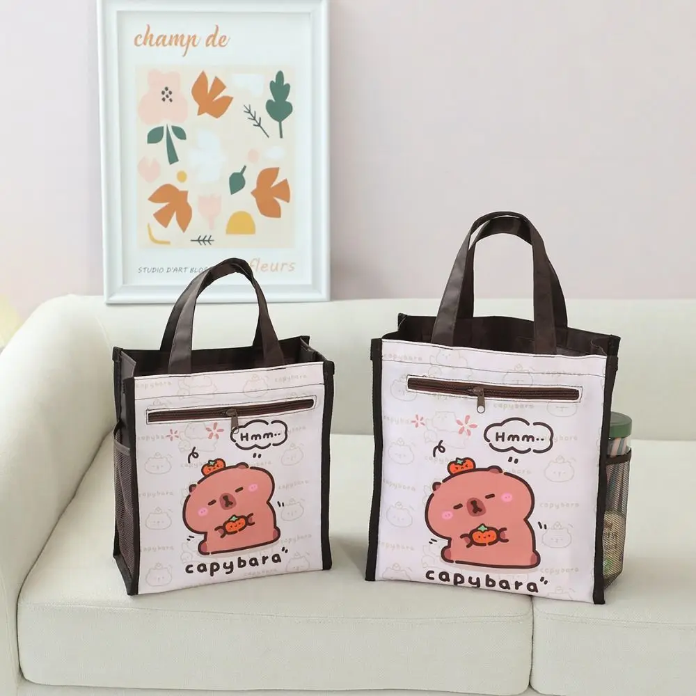 Bolso de capibara de gran capacidad con dibujos animados, bolsa portátil de doble capa con cremallera para estudiantes, bolsas de almacenamiento de arte impermeables A4