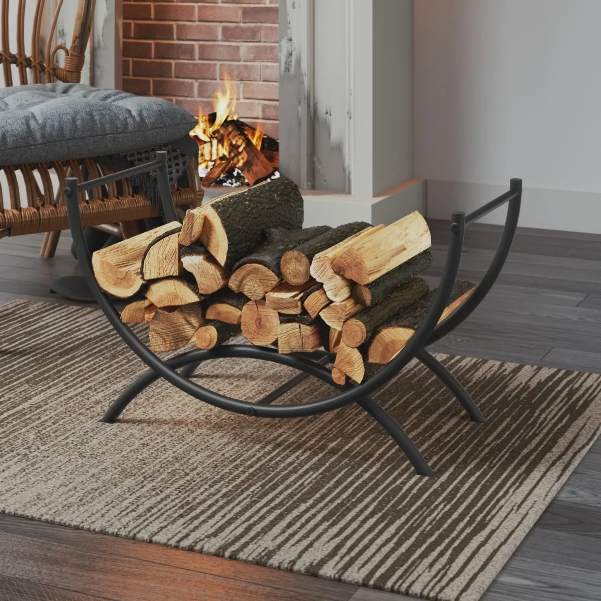 Indoor and outdoor wooden shelf creative curved curve firewood storage rack wrought iron storage rack wood stacking