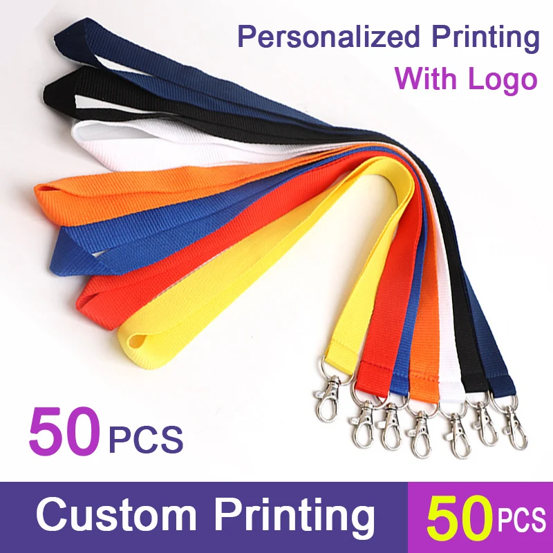 

50 Pcs Custom Printed Lanyard For Keys Badge Holder & Staff Cards 1 Color Personalized Printing Landyard Customized Wholesale