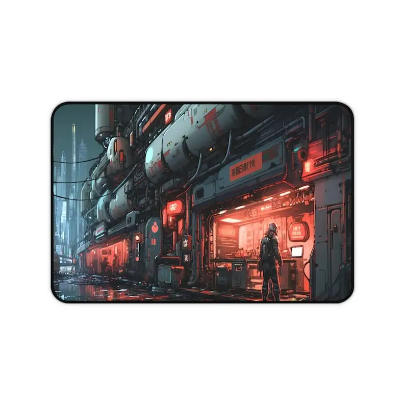 Alas Meja Besar Anime Science Fiction Factory, Alas Mouse Kota Masa Depan, Alas Meja Gaming Gamer PC Keyboard, Alas Mouse, Aksesoris Meja
