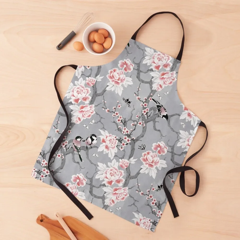 

Chinoiserie birds in grey Apron Kitchen For Women Hairdressing Men kitchen Apron