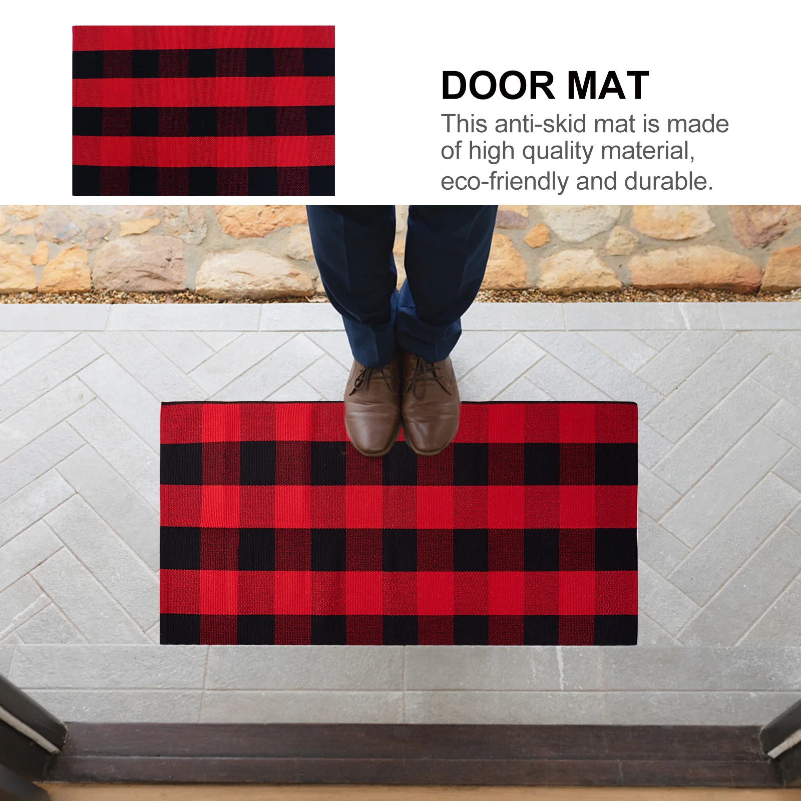 

Red Black Plaid Anti-Slip Mat Durable Eco-Friendly Floor Mat for Bathroom Kitchen Bedroom Entrance Area Modern Checkered Ground