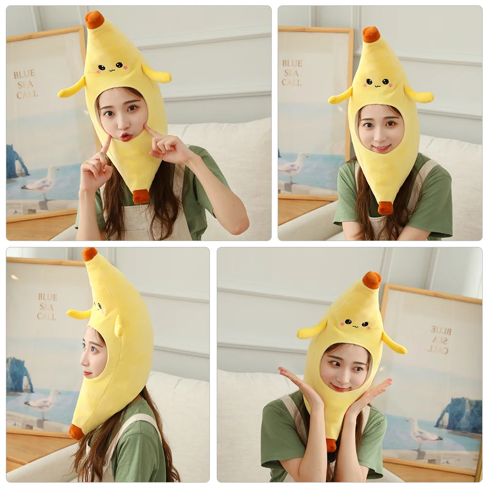 Banana Headgear Funny Party Novelty Headdress Plush Hats Costume Fruit Aldult