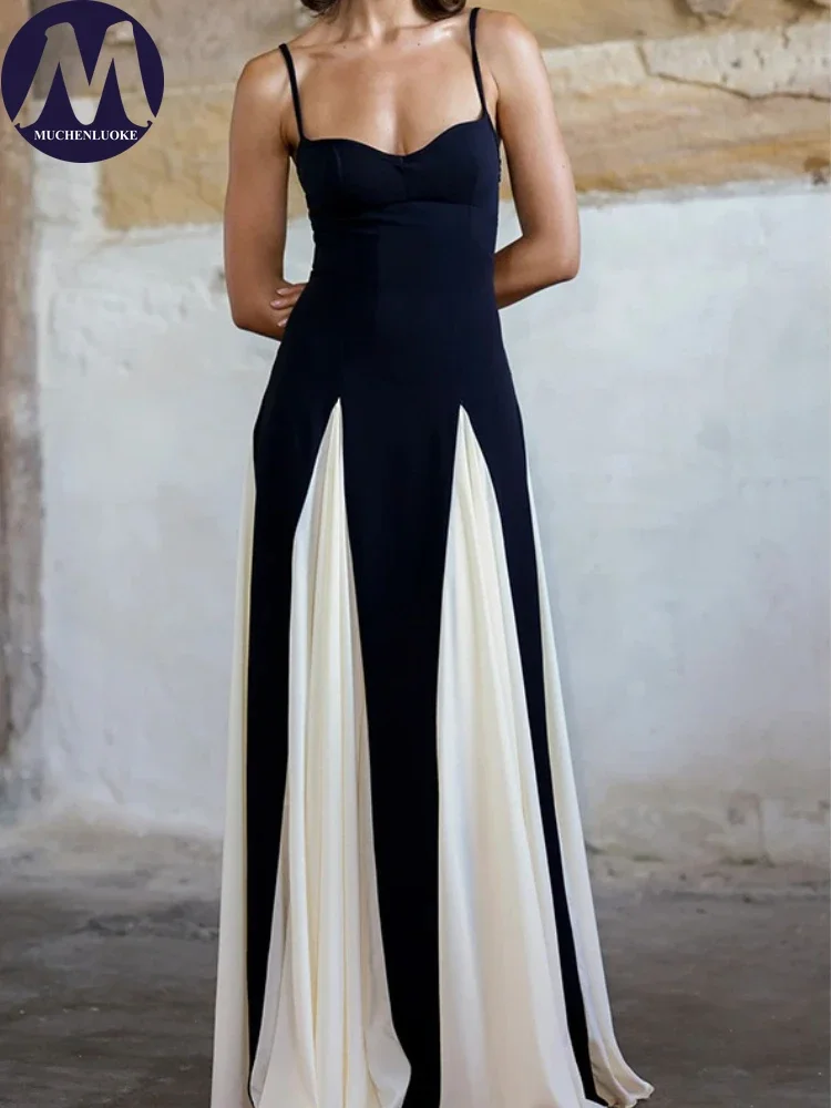 Robes élégantes pour femmes, nouvelle couleur bloquée, sans manches, à bretelles, à la mode, coupe cintrée, robes de plage et de vacances, été 2025