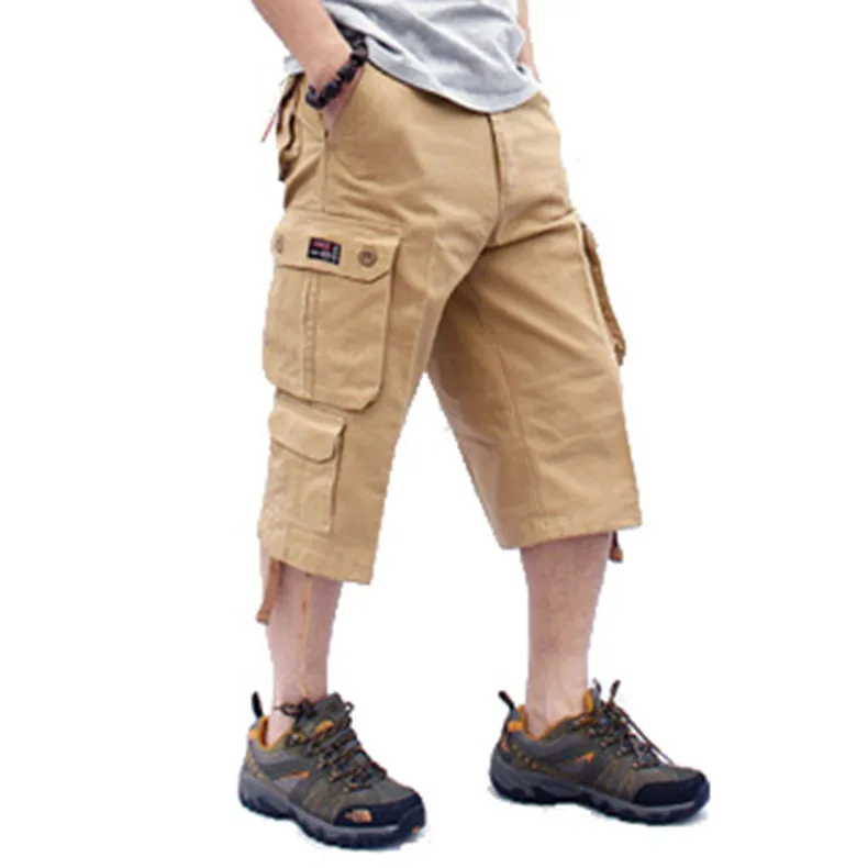 Long Length Cargo Shorts Men Summer Casual Cotton Multi Pockets Hot Breeches Cropped Trousers Military Camouflage Shorts 29-44