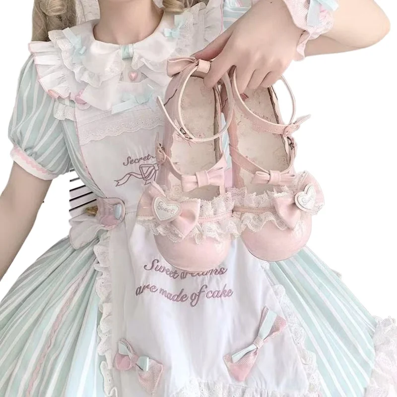 Scarpe Estive da Donna Stile Mary Jane, Dolci ed Eleganti, con Fiocco, Tacco Basso, in Pelle, Stile Lolita, Scarpe da Principessa