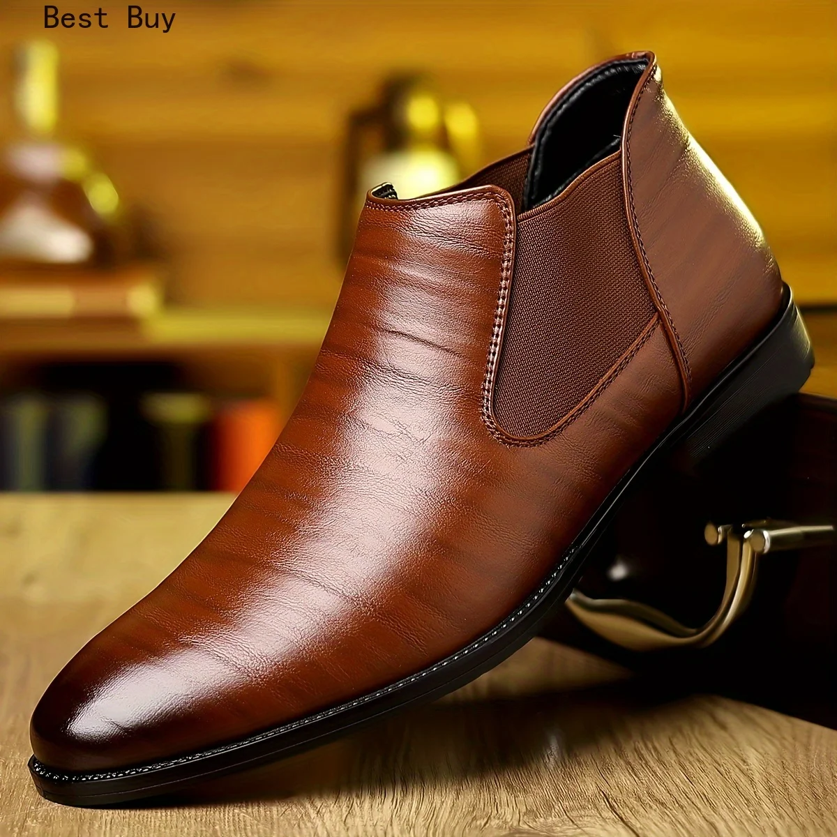 Plus Size 48 Men's Trendy Pointed-toe Chelsea Boots, Waterproof Anti-skid High-top Slip-on Boots For Outdoor, Spring And Autumn