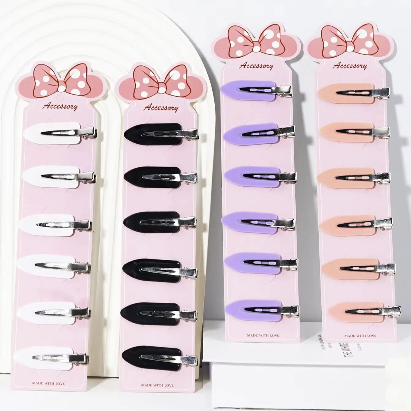 

6pcs non bent and wrinkle free hair clips with pink cardboard - shaped duckbill clip Special for real hair wigs ﻿