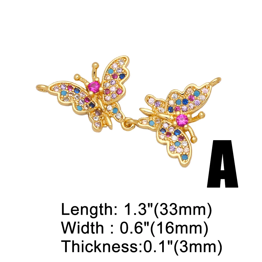 OCESRIO BIg Animal Butterfly Connector Charm For Bracelet Gold Plated Copper Zirconia Findings for DIY Jewelry Creation chma139