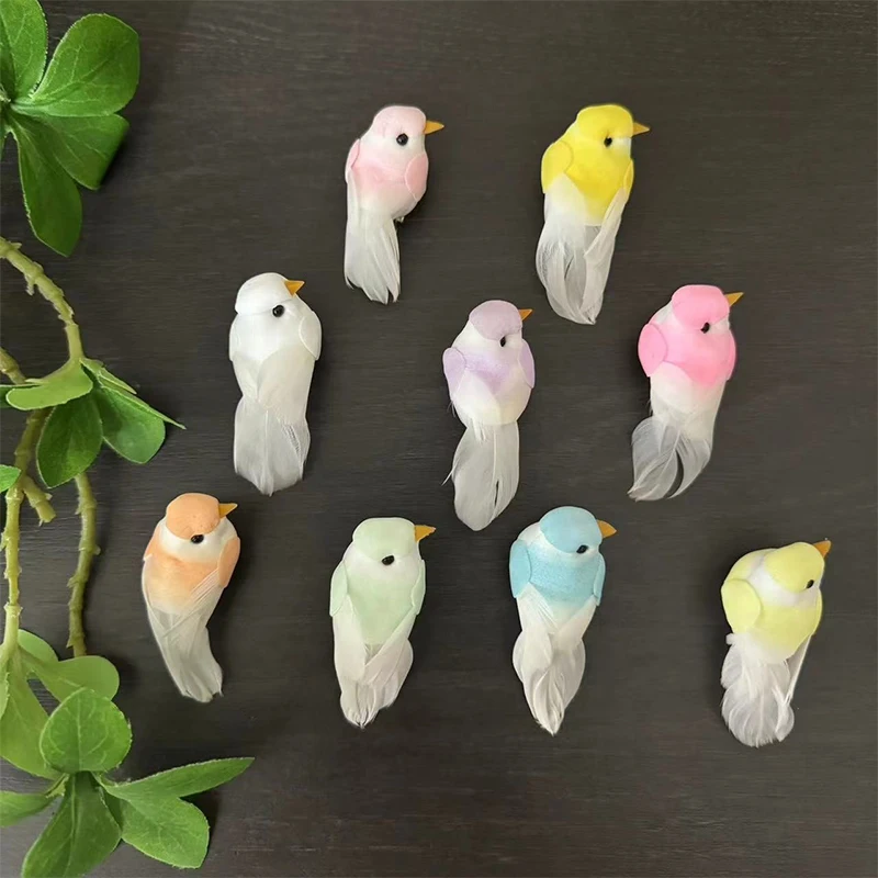 2 Pieces Cute Artificial Birds Fake Foam Animal Simulation Fledge Birds Models Tit DIY Craft Home Garden Floral Ornament