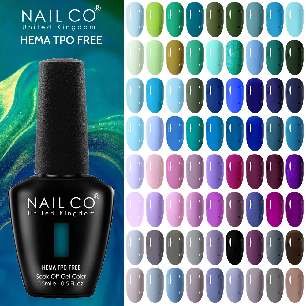  NAILCO Gel-Nagellack der blau-grünen Farbserie, 15 ml, Hema Tpo Free, semi-permanenter Lack, Soak Off UV Base Top Matte Coat Gel ﻿