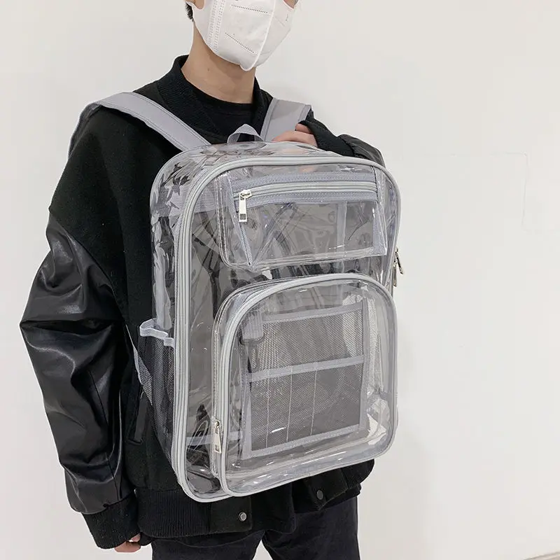 Rucksack 2023 Sommer neue Mode PVC transparente Unisex Rucksäcke Reiß verschluss Hochleistungs-Bücher tasche Street Style