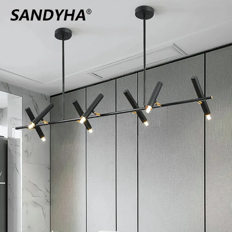 

SANDYHA Nordic Black Iron Art Ceiling Chandelier Kitchen Island Pendant Lamp Living Room Bedroom Decoration Lighting Fixtures