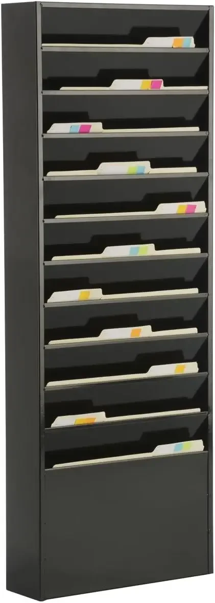 File Folder Wall Rack with 11 Tiered Pockets, Shows Only The Top Portion of a File Folder, Office Filing Rack for Wall Mount - B