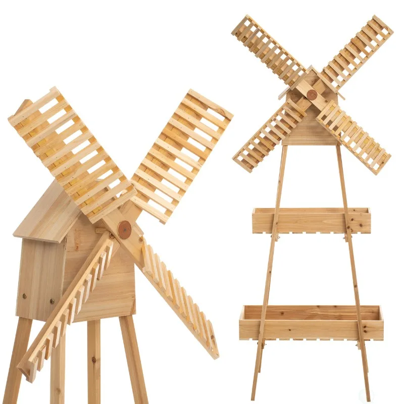 

American windmill flower stand living room white wood retro home wooden antique courtyard floor-to-ceiling multi-layer frame