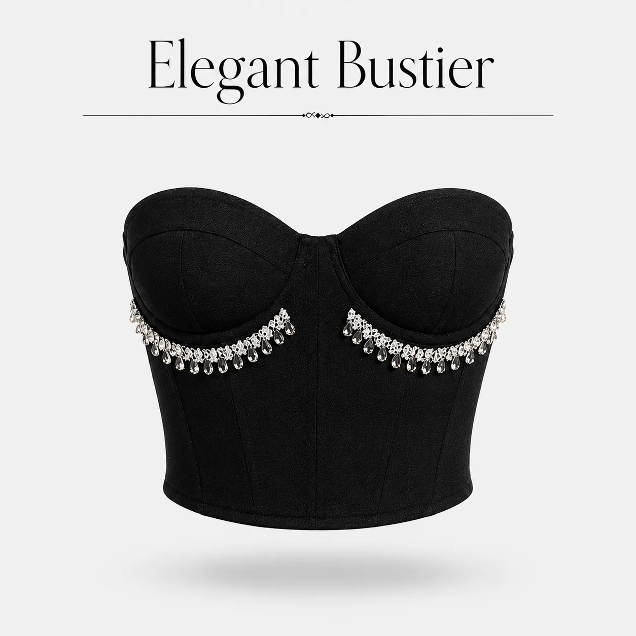 Women Clubwear Black Corset Top Rhinestone Trim Strapless Bustier Women Form Fitting Night Out Cropped Tube Top