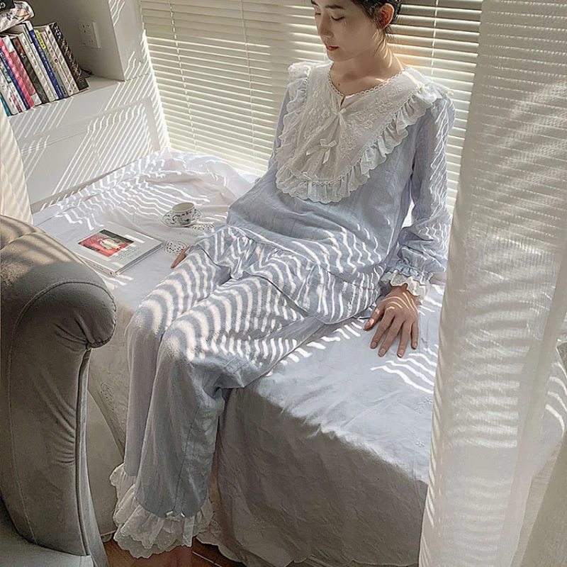Pajamas Suit Women Princess Sweet Pyjamas Fairy Femme Pajama Sets Autumn Long Sleeve Cotton Lovely Pyjama Sleep Lounge