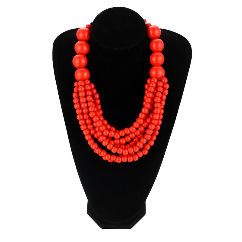 African Gothic Jewelry Wood Beads Exaggerated Multilayer Statement Necklace Bohemian Sweater Chain Wedding Accessories