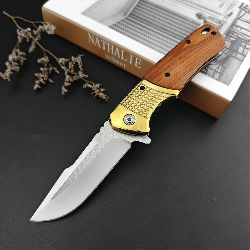 DA96 Pocket Folding Knife 5Cr13Mov Blade Wooden Handle Outdoor Camping Hunting Knives Tactical Survival EDC Tool for Man Gifts