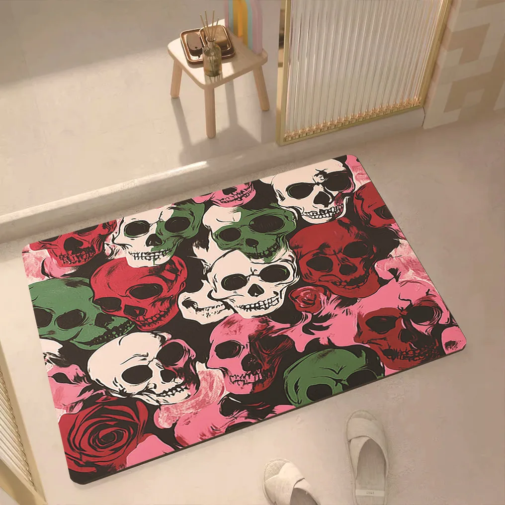 

VIKAMA Halloween Skull Diatom Mud Rugs Carpet Living Room Non-Slip Absorbent Floor Mat Indoor Halloween Decoration for Home