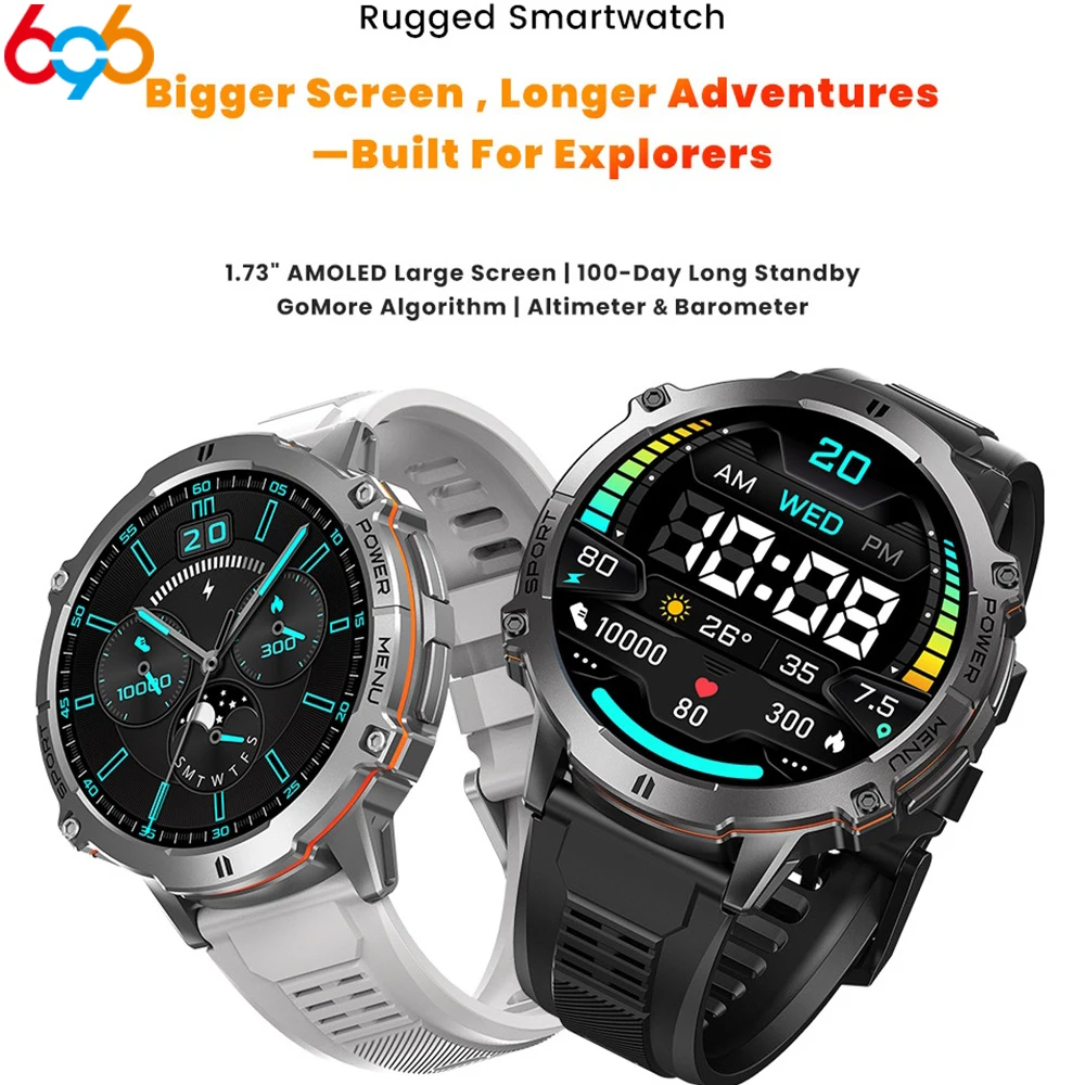 

1.73" AMOLED Screen Health Smart Watch 1ATM Waterproof 1000mAh Large Battery Sports Watches For Men Compass Outdoor Smartwatch