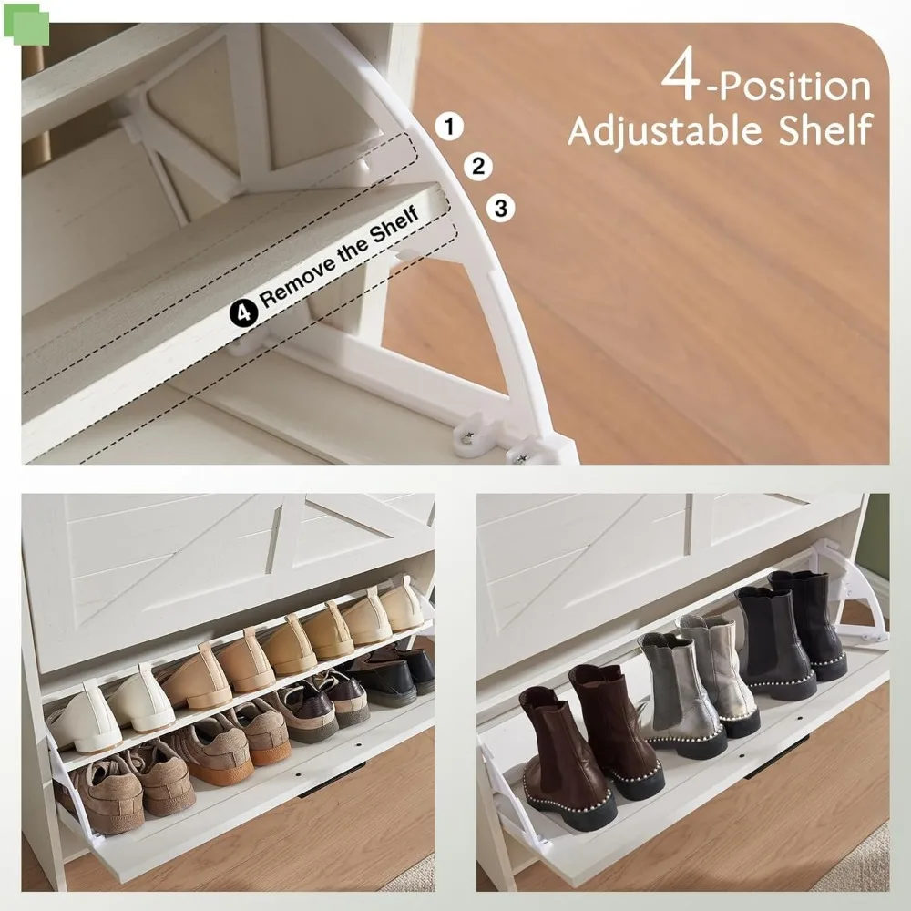 خزانة تخزين الأحذية على طراز المزرعة قائمة بذاتها مع أدراج مخفية وتصميم ضيق لتنظيم فعال