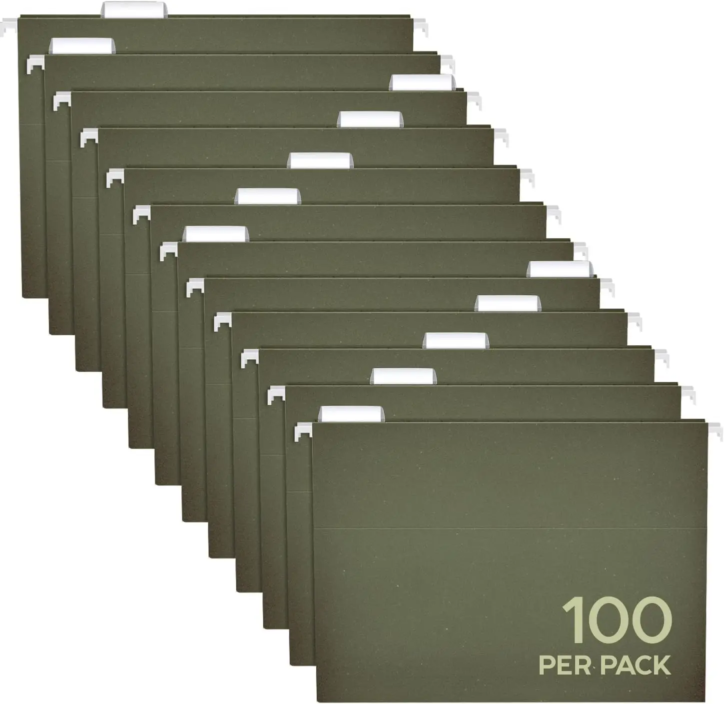 

100-Pack Green Hanging File Folders, Letter Size with Adjustable Tabs for Office Organization
