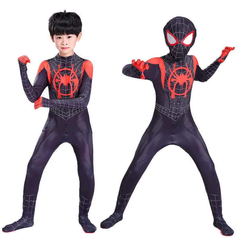 Kids Spiderman Costumes Superhero Miles Spider Man Cosplay Jumpsuit Bodysuit Zentai Launcher Halloween Costumes for Kids Adult